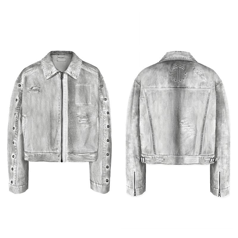 Vintage work jacket with a white lime plaster wash - PSYLOS 1, Vintage work jacket with a white lime plaster wash, Jacket, TecNineGroup, PSYLOS 1